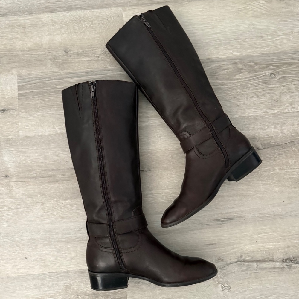 Ralph Lauren Dark Brown Leather Knee-High Heeled Boots - Picture 2 of 15